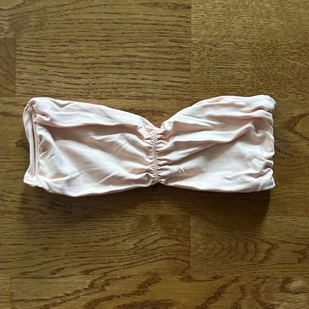 MAAJI Bikini Top Swim Floral Bandeau Peach Reversible Pink Strapless Ruched